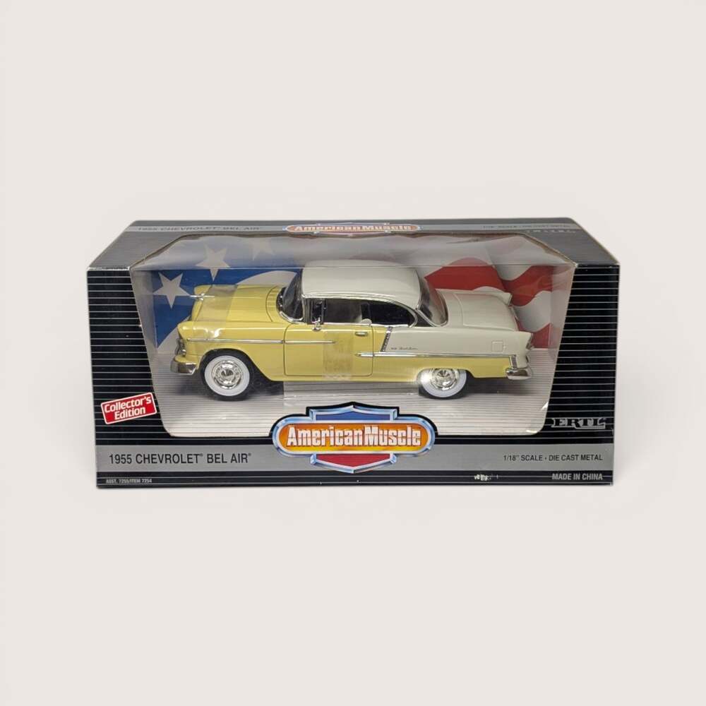 Vintage 1995 ERTL American Muscle 1955 Chevy Bel Air Diecast Car 1 18 Yellow